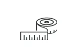 Tailor measuring tape icon rolled up for precise measurements, no human shapes