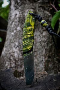 Knife with maple burl handle, featuring a stabilized natural maple burl ideal for custom knifemaking and unique handle designs