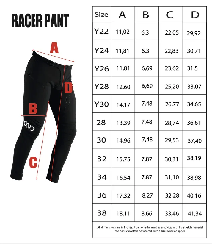 NOLOGO BMX size chart maattabel