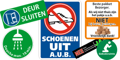 stickers in huis schoenen uit, bril omhoog sticker