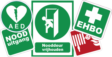 stickers Nooduitgang, EHBO, AED, Brand, Asbest 