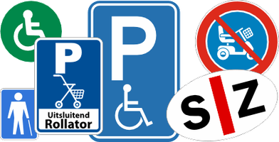 pictogram symbool stickers i Mindervalide, SZ, SH, Rollator, Scootmobliel