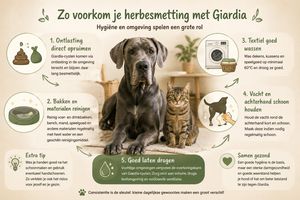 Infographic over hygiëne en het beperken van herbesmetting met Giardia bij honden en katten