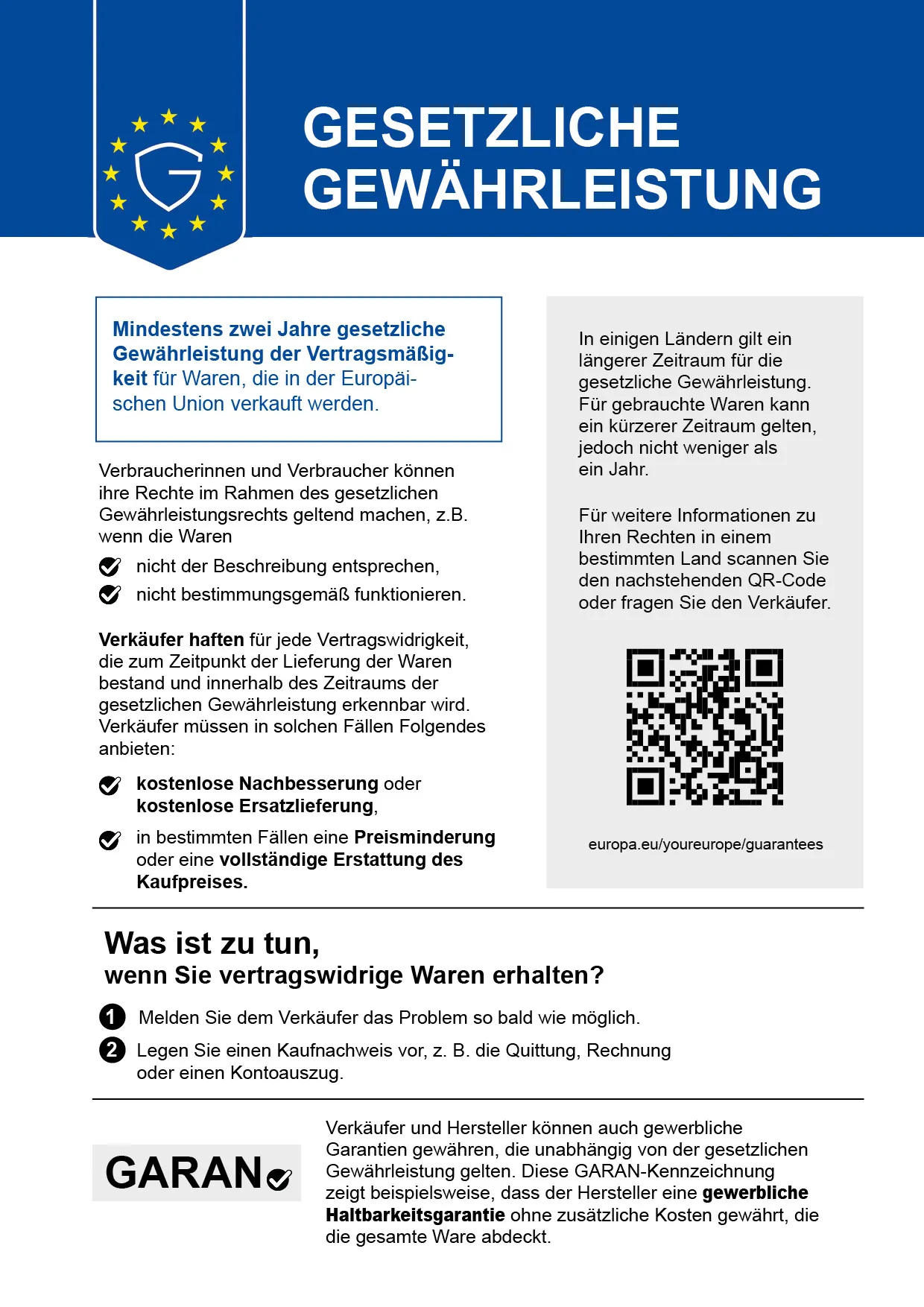 Gesetzliche Gewährleistung – Informationen der Europäischen Union