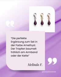 Kundenbewertung von Melinda F. zum Amethyst Kristall Tropfen Charm in Gold [DAHSHrbZPPE]